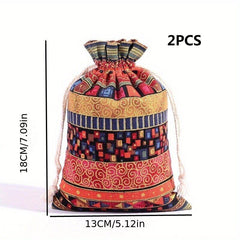 2pcs Christmas Drawstring Jewelry Storage Bag Portable Cosmetic Storage Gift Bag