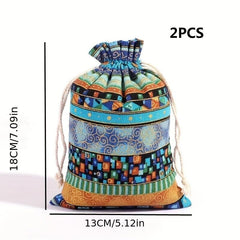 2pcs Christmas Drawstring Jewelry Storage Bag Portable Cosmetic Storage Gift Bag