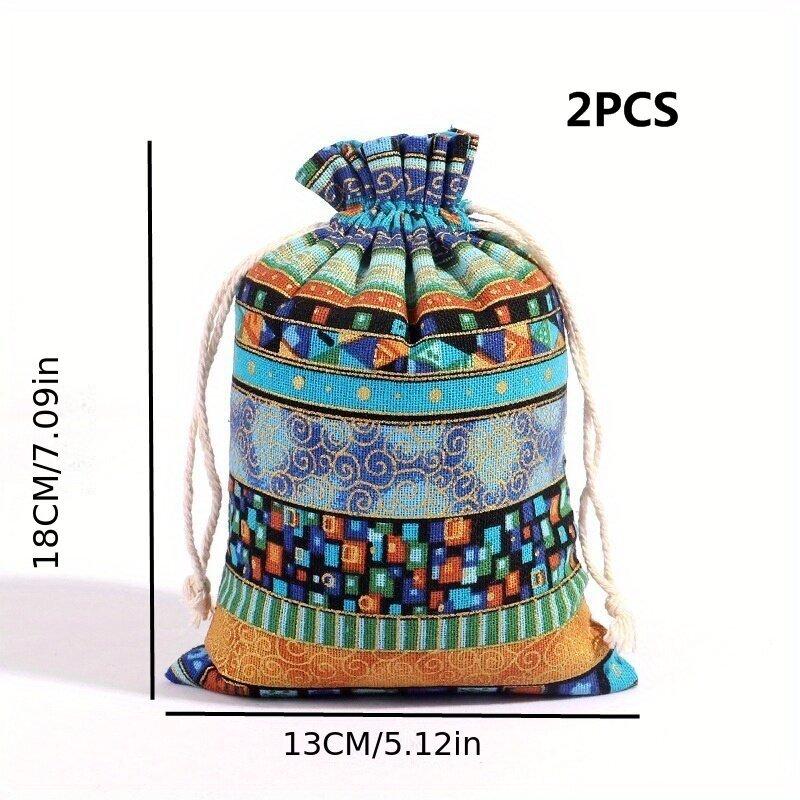 2pcs Christmas Drawstring Jewelry Storage Bag Portable Cosmetic Storage Gift Bag