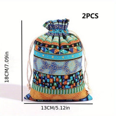 2pcs Christmas Drawstring Jewelry Storage Bag Portable Cosmetic Storage Gift Bag