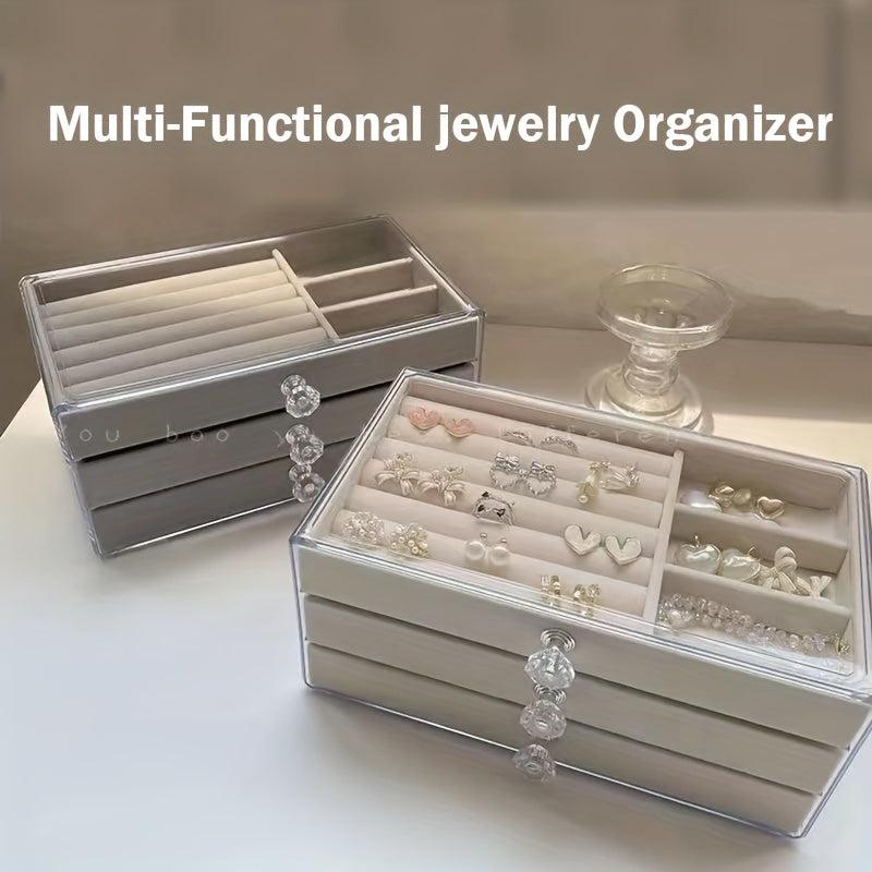 3-Drawer Velvet Jewelry Box - Desktop Organizer
