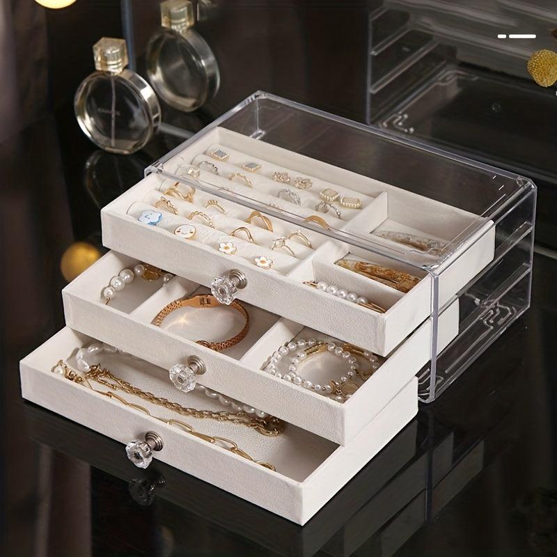 3-Drawer Velvet Jewelry Box - Desktop Organizer
