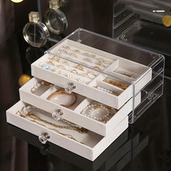 3-Drawer Velvet Jewelry Box - Desktop Organizer
