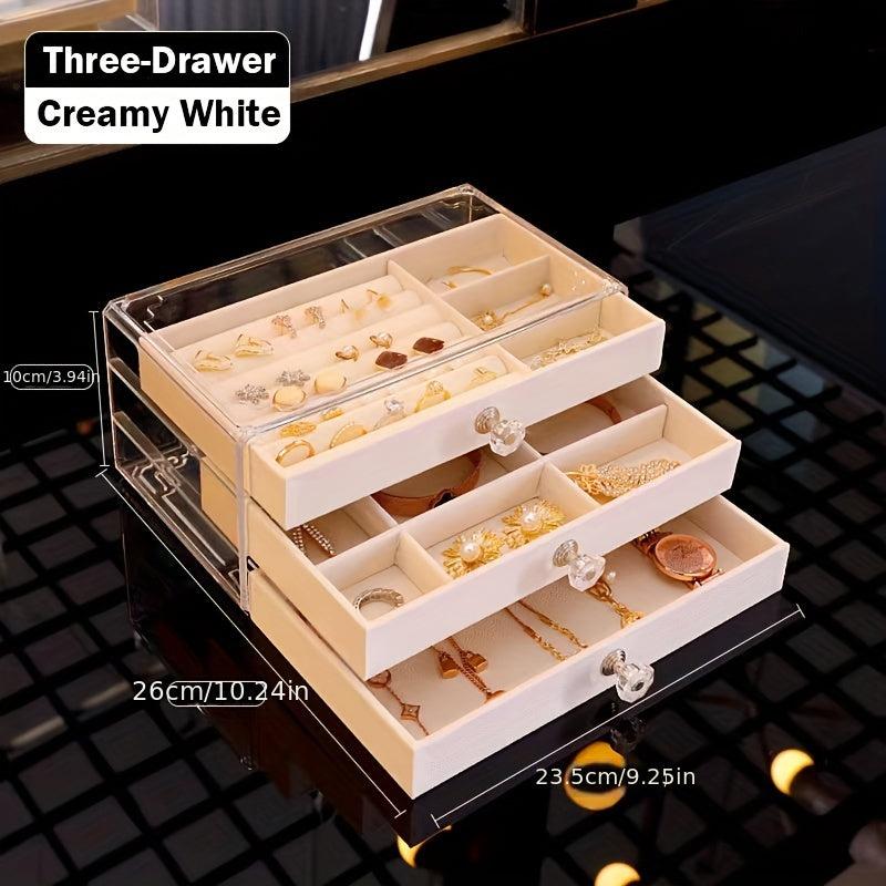 3-Drawer Velvet Jewelry Box - Desktop Organizer