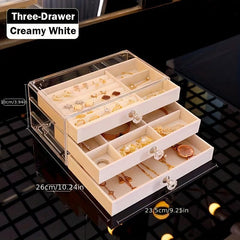 3-Drawer Velvet Jewelry Box - Desktop Organizer