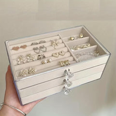 3-Drawer Velvet Jewelry Box - Desktop Organizer