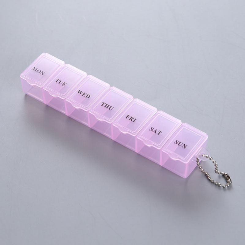 Pink Weekly Pill Case Dispenser Dustproof Pillbox Organizer