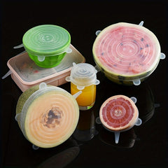 6pcs Silicone Stretch Lids Leak-proof Caps Vacuum Seal Suction Cover