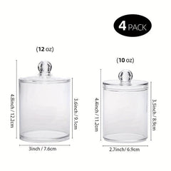 4 Pack Qtip Holder Bathroom Organizers Clear Plastic Apothecary Jars