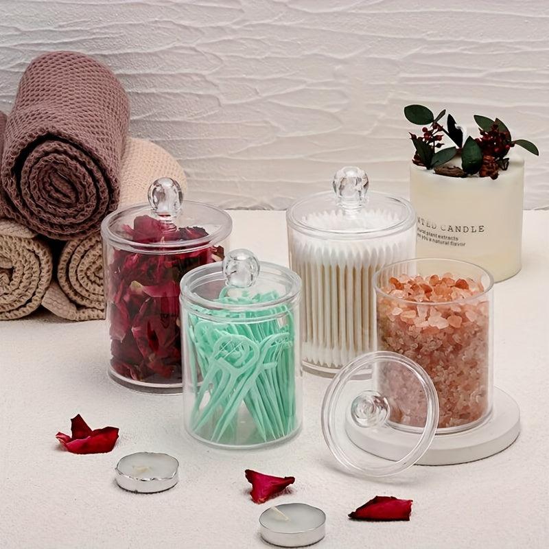 4 Pack Qtip Holder Bathroom Organizers Clear Plastic Apothecary Jars