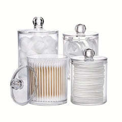 4 Pack Qtip Holder Bathroom Organizers Clear Plastic Apothecary Jars