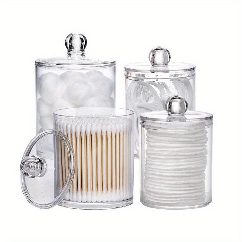 4 Pack Qtip Holder Bathroom Organizers Clear Plastic Apothecary Jars