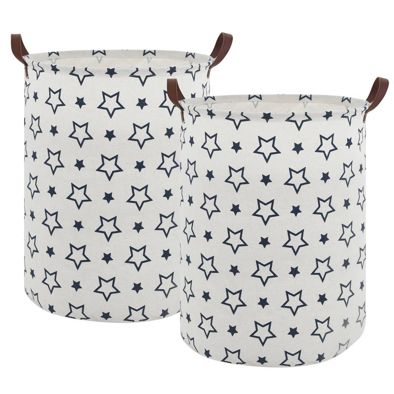 2pcs Large Laundry Baskets 20 Inches High with Leather Handles