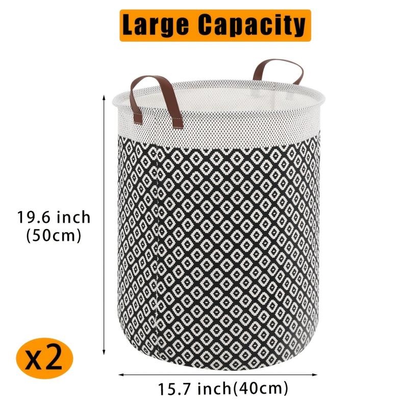 2pcs Large Laundry Baskets 20 Inches High with Leather Handles