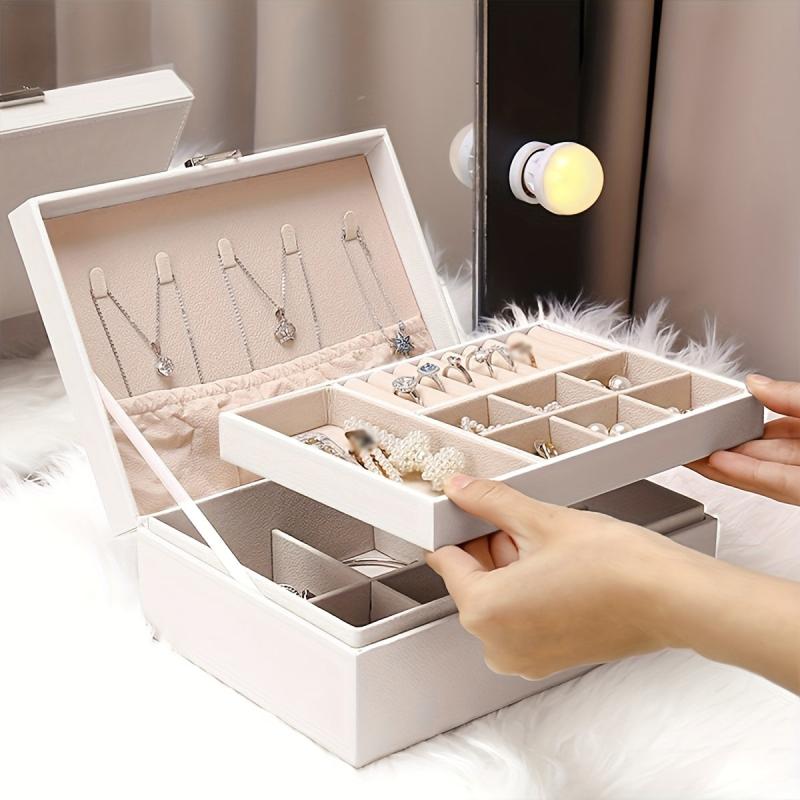 Stylish 2 Layer Jewelry Organizer Box with Lock