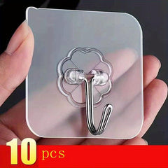 10pcs Adhesive Wall Hook Waterproof Hanging Storage Hook