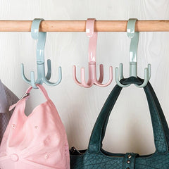 Swivel Four Claw Hook Coat Hanging Bag Tie Rack Wardrobe Scarf Storage