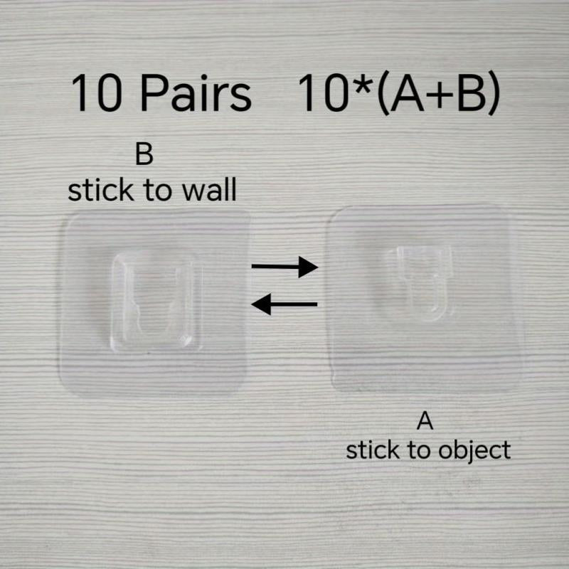 10Pairs Double Side Wall Adhesive Hook Transparent Wire Rack