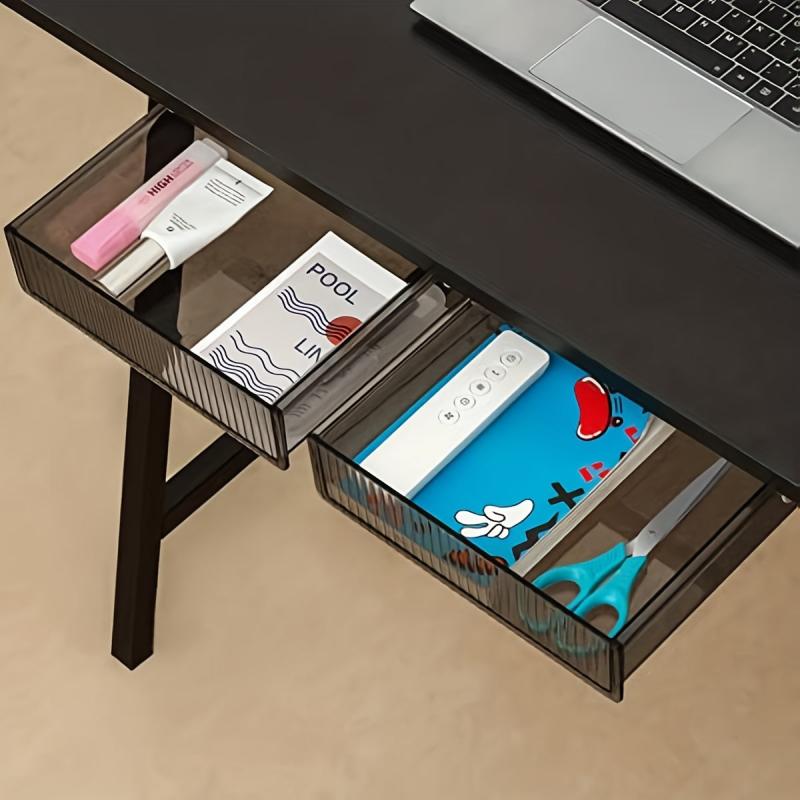 Self Adhesive Under Desk Drawer Organizer Plastic Workspace Organizers