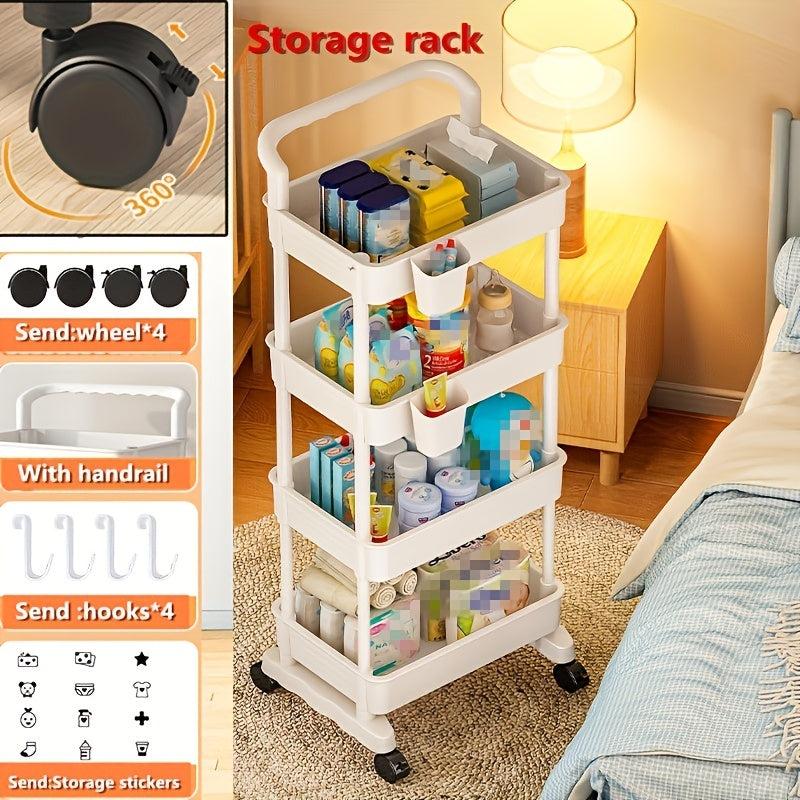Plastic Small Cart Baby Supplies Storage Shelf