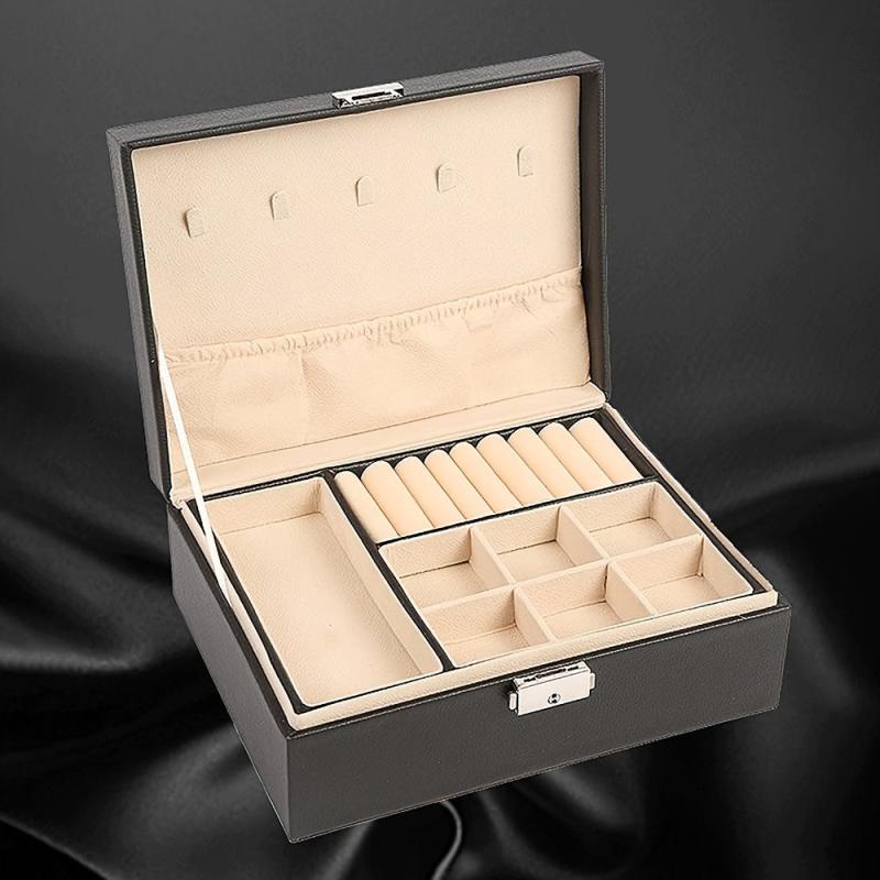 Double Deck Jewelry Storage Box with Lock - Organize Rings, Necklaces, Earrings