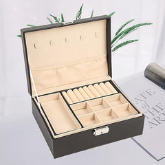 Double Deck Jewelry Storage Box with Lock - Organize Rings, Necklaces, Earrings
