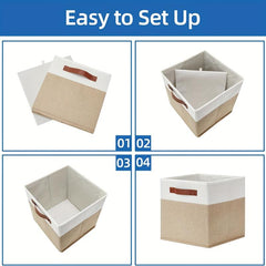 4pcs Cube Storage Box Fabric Basket With Handles Foldable Organizer 11 Inch