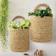 Seagrass Cattail Storage Wall Hanging Basket