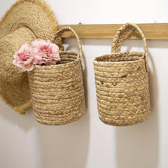 Seagrass Cattail Storage Wall Hanging Basket
