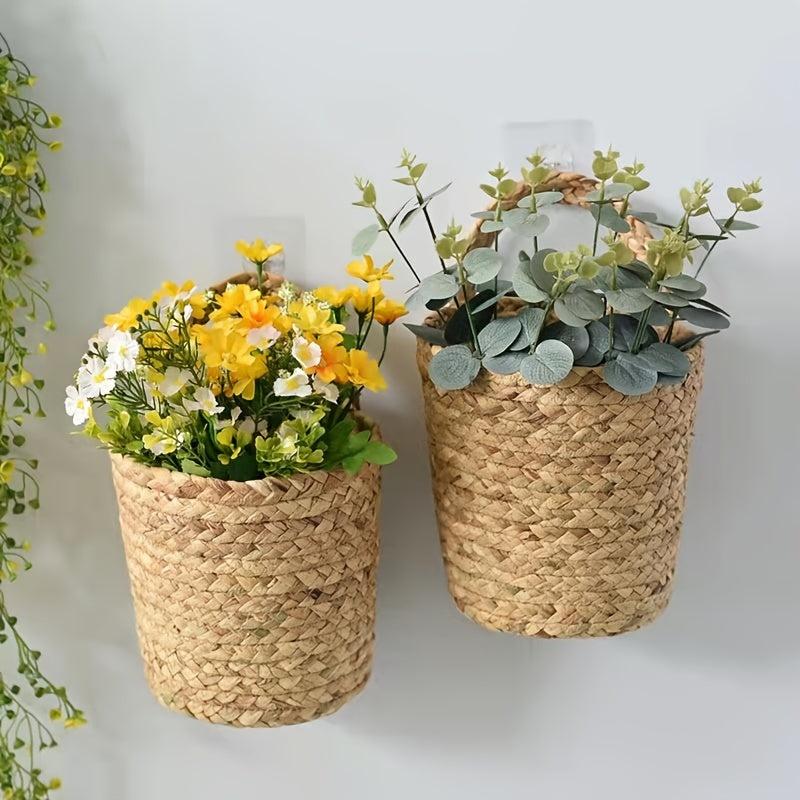 Seagrass Cattail Storage Wall Hanging Basket