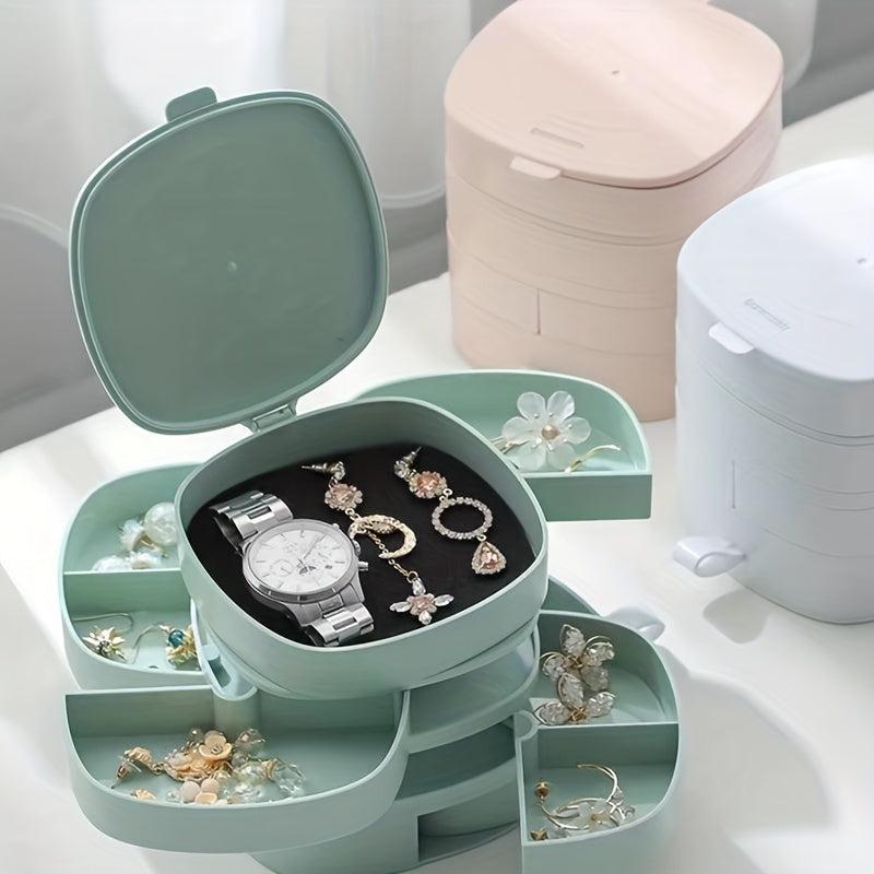 Large Capacity Rotating Jewelry Storage Box for Rings Earrings Necklaces