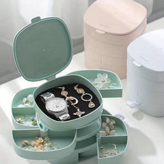 Large Capacity Rotating Jewelry Storage Box for Rings Earrings Necklaces