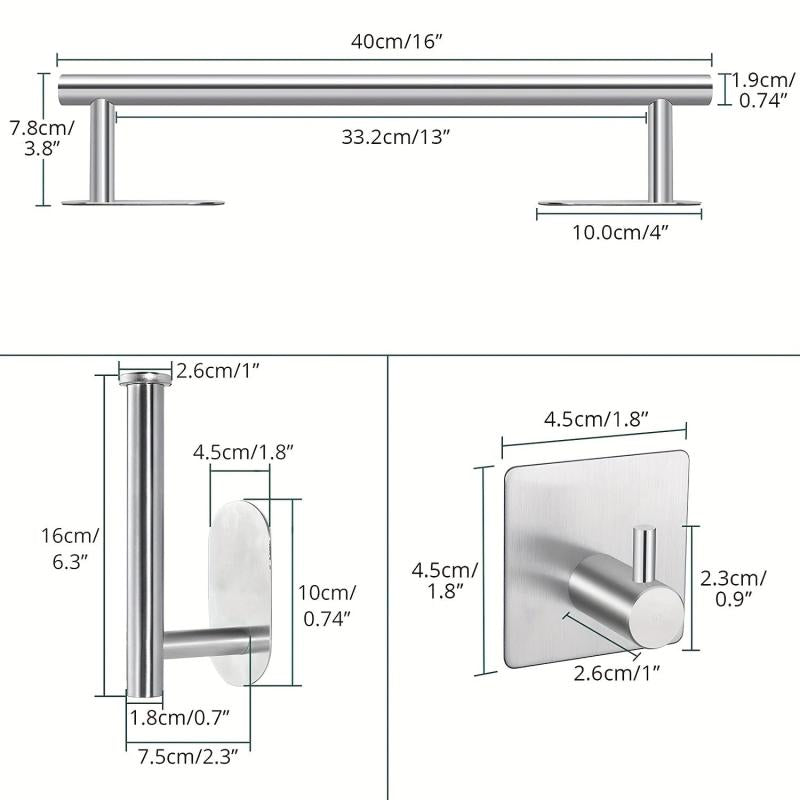 5pcs Self Adhesive Bathroom Set - 16 Inch Towel Bar, Toilet Paper