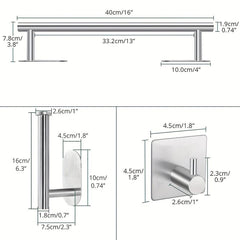 5pcs Self Adhesive Bathroom Set - 16 Inch Towel Bar, Toilet Paper