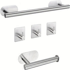 5pcs Self Adhesive Bathroom Set - 16 Inch Towel Bar, Toilet Paper