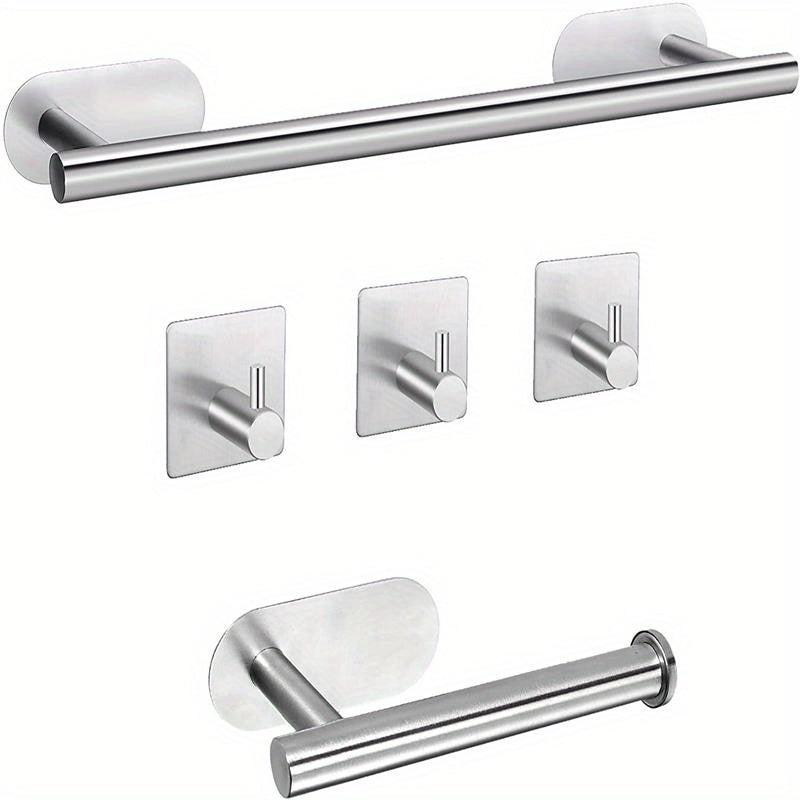 5pcs Self Adhesive Bathroom Set - 16 Inch Towel Bar, Toilet Paper