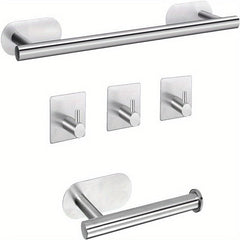 5pcs Self Adhesive Bathroom Set - 16 Inch Towel Bar, Toilet Paper