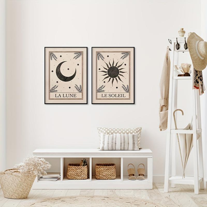 Boho Tarot Art Prints Set - Moon and Sun Wall Decor
