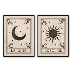Boho Tarot Art Prints Set - Moon and Sun Wall Decor