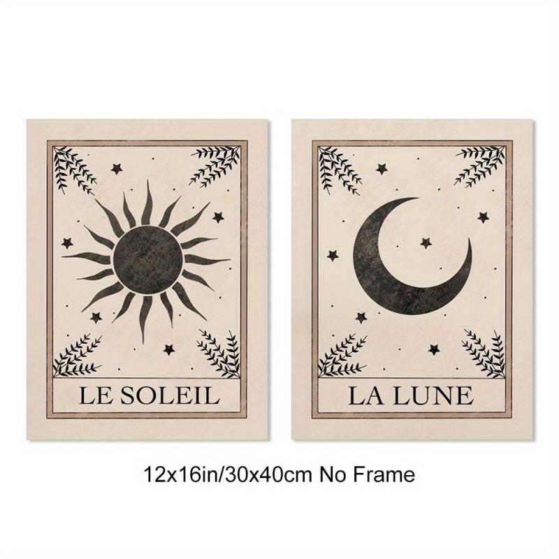 Boho Tarot Art Prints Set - Moon and Sun Wall Decor
