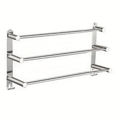 Stainless Steel Towel Bar with Hooks 17-30 Inch Bathroom Rack