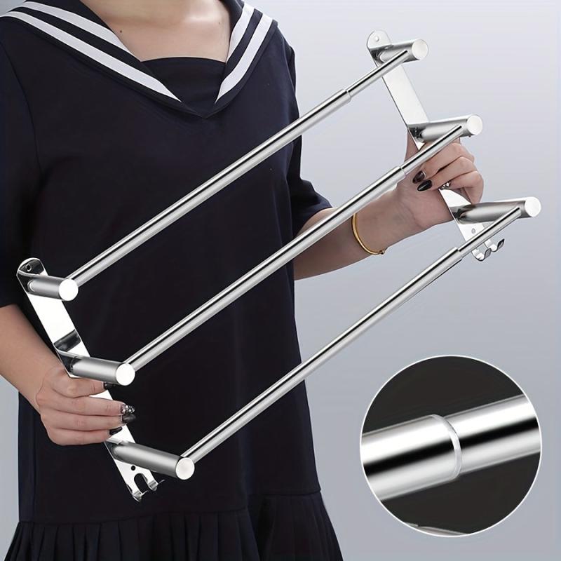 Stainless Steel Towel Bar with Hooks 17-30 Inch Bathroom Rack