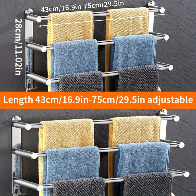 Stainless Steel Towel Bar with Hooks 17-30 Inch Bathroom Rack