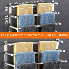 Stainless Steel Towel Bar with Hooks 17-30 Inch Bathroom Rack