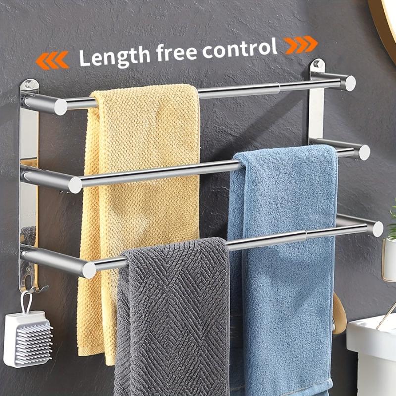 Stainless Steel Towel Bar with Hooks 17-30 Inch Bathroom Rack