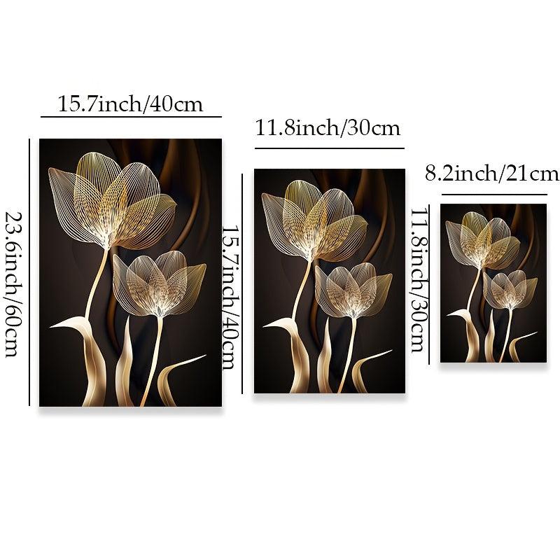 3pcs Abstract & Golden Flower Canvas Art for Living Room Decor