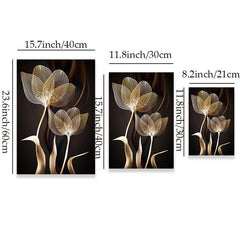 3pcs Abstract & Golden Flower Canvas Art for Living Room Decor