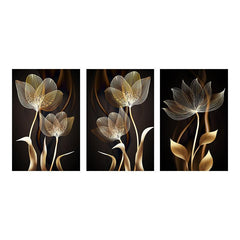 3pcs Abstract & Golden Flower Canvas Art for Living Room Decor
