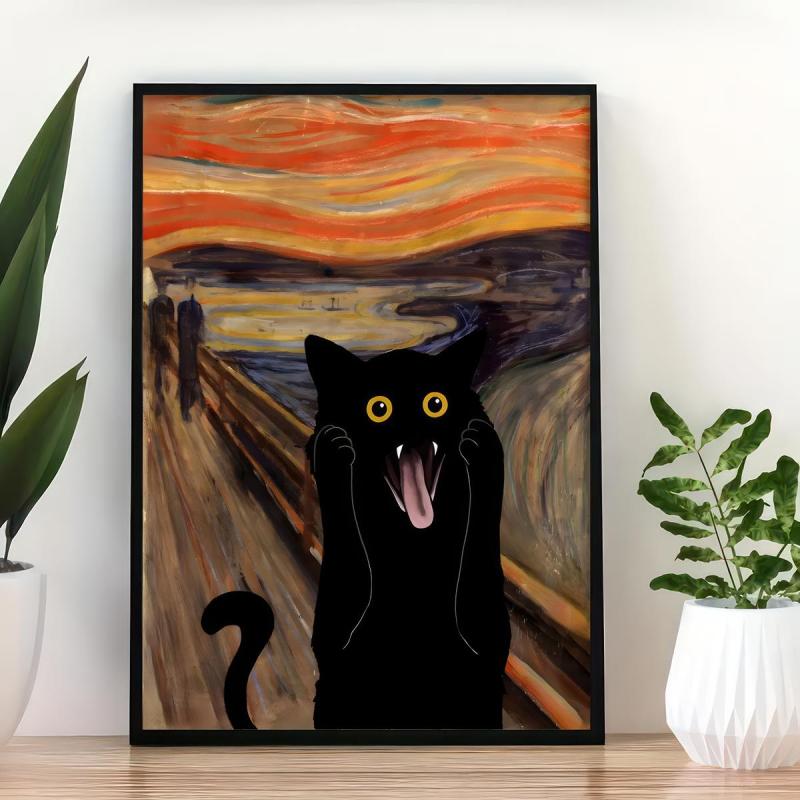 Funny Frightened Cat Canvas Painting Wall Art Decor