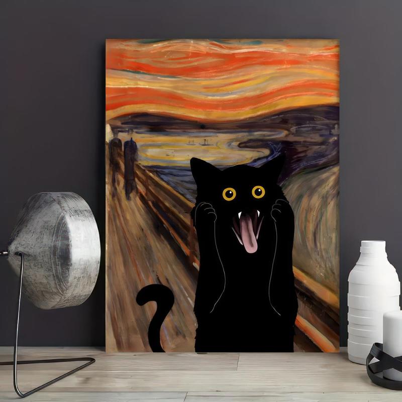 Funny Frightened Cat Canvas Painting Wall Art Decor